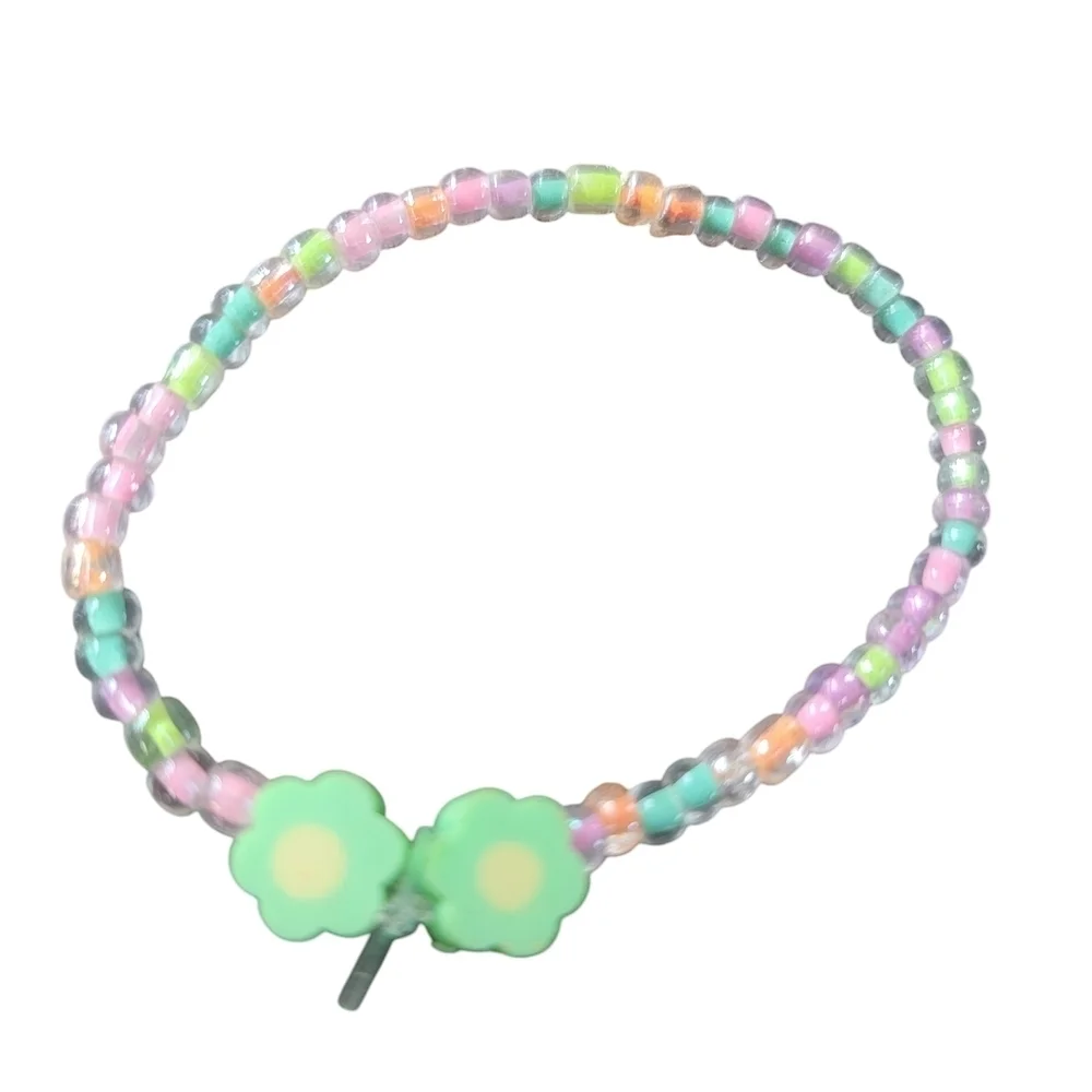 Colorful Beaded Bracelet with Flower Charm